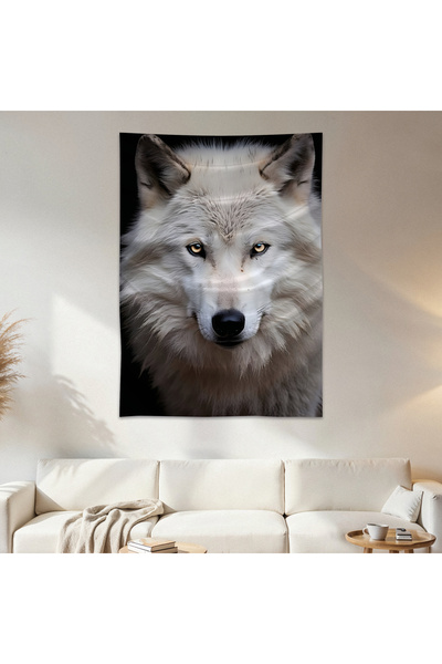Geek Cultcha White Wolf Wall Cloth Wall Tapestry First Quality Satin Fabric P...