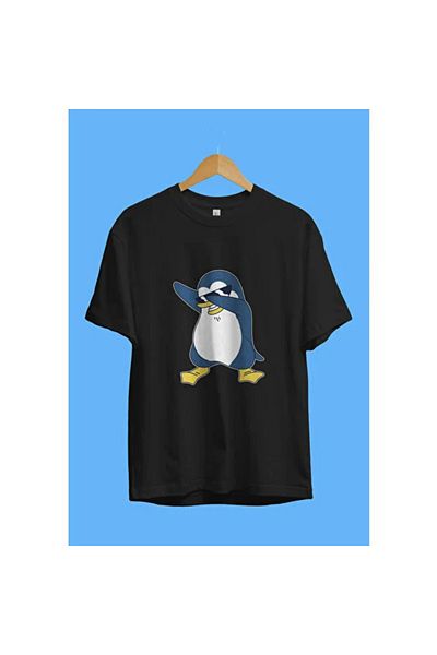 Frisson Oversize Dancing Fun Penguin Themed Design Printed T-Shirt