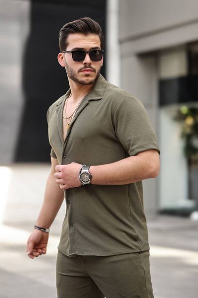 CAN Twist Fabric Short Sleeve Shirt - Shorts Bottom Top Set