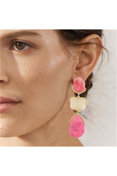 Pelin Aksesuar Pink Long Drop Earrings