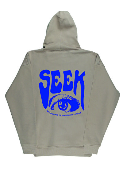 By Caspita Fashion Lenithra Blue Seek Text Back Štampano Unisex Oversize kroj...