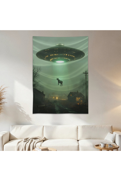 Geek Cultcha UFO والبقرة قماش كوفيت جدارية نسيج الساتان عالي الجودة ملصق