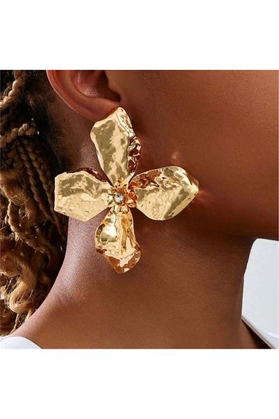 Pelin Aksesuar Gold Extra Large Size Flower Earrings