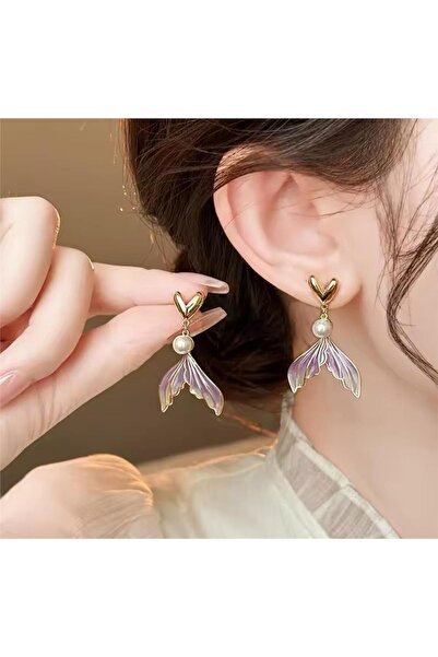 Pelin Aksesuar Renkli Balık Kuyruğu Kalp Küpe