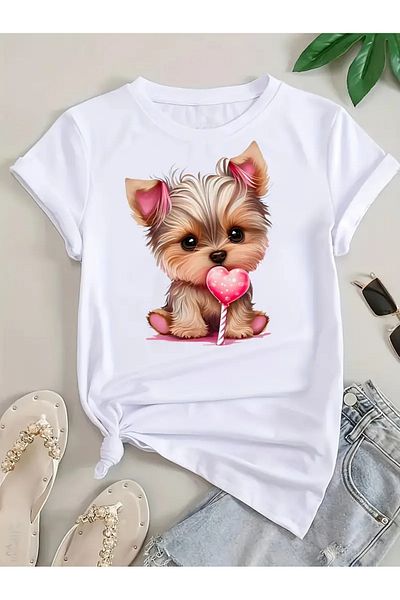 Frisson Unisex Dog Printed Crew Neck Oversize T-Shirt