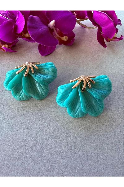 Pelin Aksesuar Green Flower Earrings