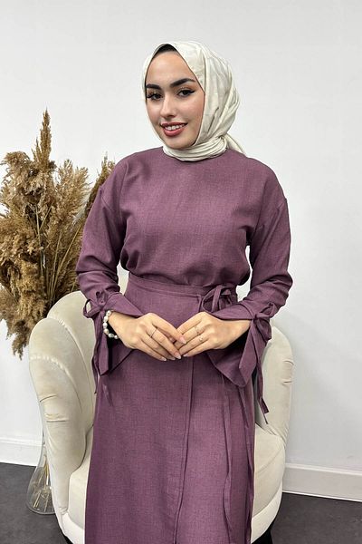 Tesettür Diyarı Women's Sofia Linen Skirt Tie Suit