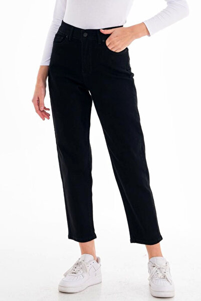 WODDİ Maria Blugi negri Mom cu talie înaltă Lycra Colorfast Black Extra Comfo...