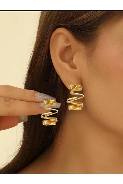 Pelin Aksesuar Gold Zigzag Hoop Earrings