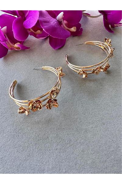 Pelin Aksesuar Gold Flower Large Hoop Earrings