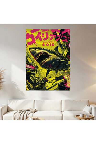 Geek Cultcha Neon Shark Wall Cloth Wall Tapestry First Quality Satin Fabric P...