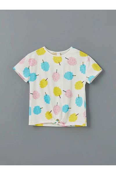 LC Waikiki Lcw Eco Ecru Crew Neck Printed Girls' T-Shirt