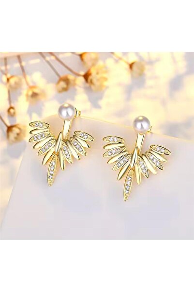 Pelin Aksesuar Gold İncili Saçaklı Hayelet Küpe