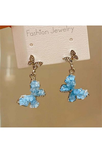Pelin Aksesuar Blue Stone Butterfly Earrings