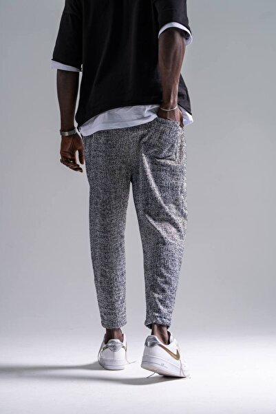 Superbluemexico Men's Casual Patterned Loose Gray Baguette Trousers