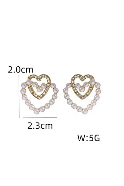 Pelin Aksesuar Gold Pearl and Stone Nested Heart Earrings