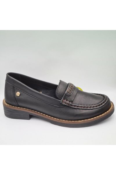 Mammamia D25Ya-3260-B Black Genuine Leather Anatomical Insole Women's Daily Casual Shoes