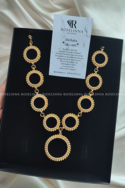 ROSELİNNA 8 Çeyrek 1 Tam Altınlı Çelik Burgu Zincirli Kolye, Çeyrekli Kolye  | Dorika Model