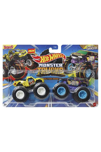 Toys HOT WHEELS MONSTER TRUCK SET 2 TOTALED CARS AND CRATE DANGER SCALE 1 TO 64