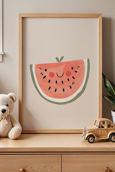 HİGUERA Smiling Strawberry And Watermelon - Diagrama camerei copiilor și camerei bebelușilor cu cadru din lemn natural