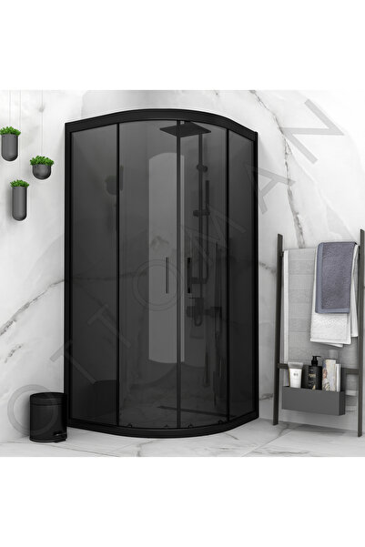 Marka MAT SİYAH PROFİL FÜME CAM OVAL DUŞAKABİN 5mm h:190