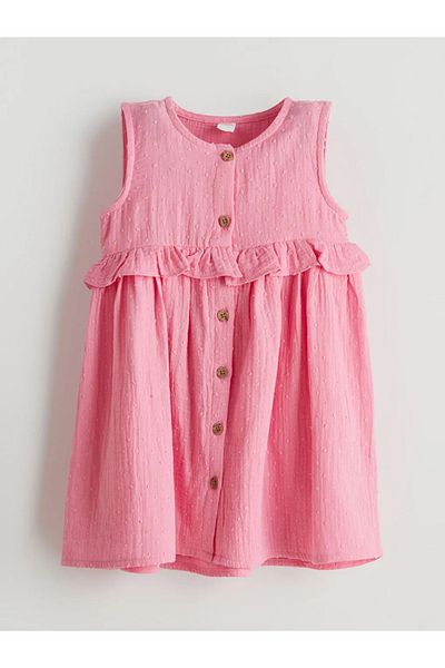 LC Waikiki Lcw Kids Green Front Button Muslin Girl's Dress