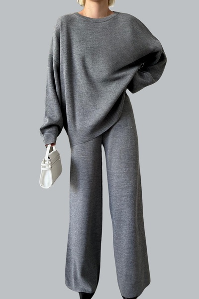mefru Women's Plain Bottom and Top Sweater Pants Basic Knit Set