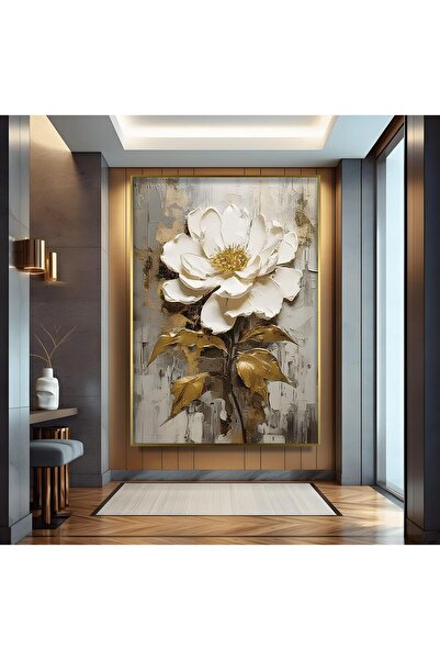 EMYA HOME Metal Çerçeveli Altın Çiçekler Cam Tablo