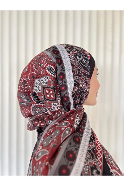 Pull Scarfs Ethnic Voile Papilon Pattern Shawl - Red