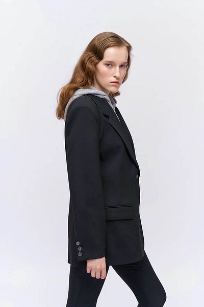 Quzu Jachetă blazer pentru femei, neagră, cu glugă interioară 51396