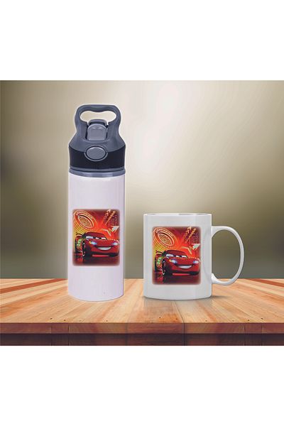 DKDZ SHOP Lightning Macquen Printed Metal Water Bottle with Straw and Mug Cup-004