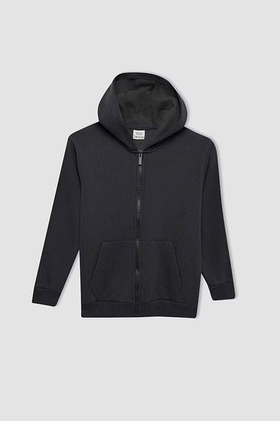 DeFacto School Cardigan for Boys - Anthracite, Plain Hood, Zipper X7382A624Au