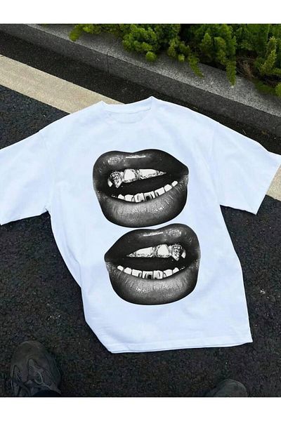 AMMA Μπλουζάκι Unisex Lip Printed Oversize 100% βαμβακερό