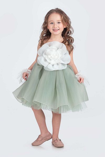 vestitino Green Karolin Fabric Rose Accessory Girl's Evening Dress 1681