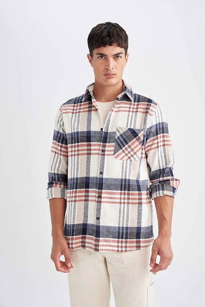 DeFacto Koszula flanelowa z długim rękawem w kratkę Lumberjack o regularnym kroju D4180Ax24Wn