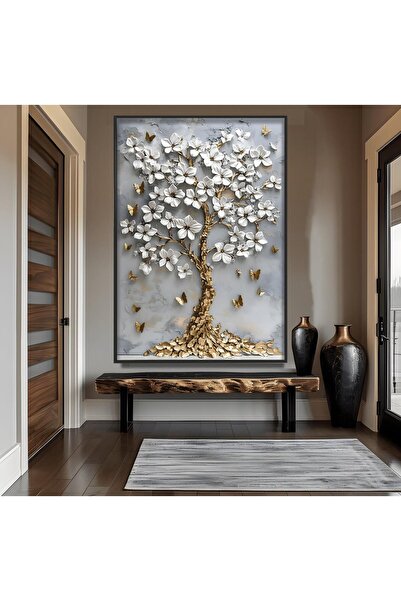 EMYA HOME Metal Çerçeveli Gold Ağaç Cam Tablo