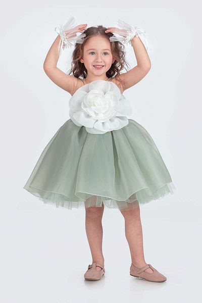 vestitino Green Karolin Fabric Rose Accessory Girl's Evening Dress 1681
