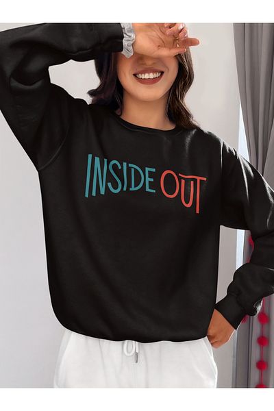 SEVBANO Insiide Out Cartoon Printed Unisex Oversize Reverse Face Sweatshirt