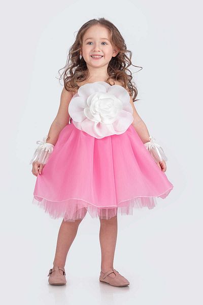 vestitino Pink Karolin Fabric Rose Accessory Girl Evening Dress