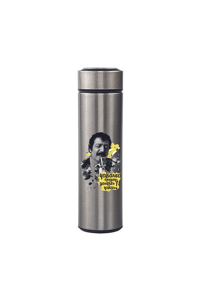 DKDZ SHOP Müslüm Baba Printed Steel Silver Thermos with Indicator 450ml.-011