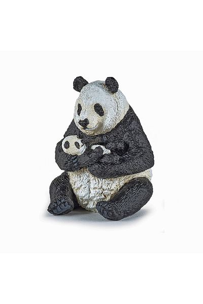 Papo Sitting Panda Bear Figurine with Baby in Arms