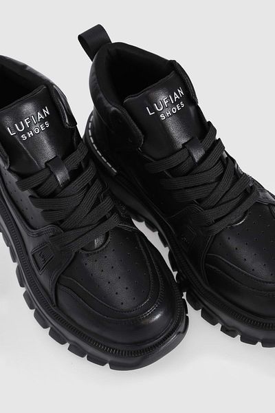 Lufian 111230236 Seth Casual - Мъжки черни кожени кецове с високи обувки