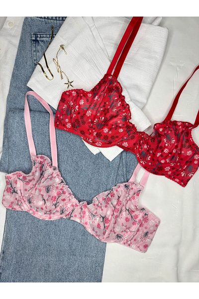 ROZENİN LINGERIE Set of 2 Ruffled Floral Patterned Bra