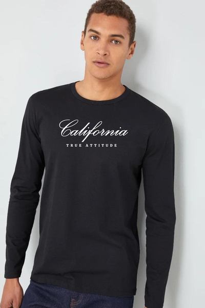 Superlife تي شيرت رجالي مطبوع بأكمام طويلة مطبوع عليه كاليفورنيا SPR25TS38