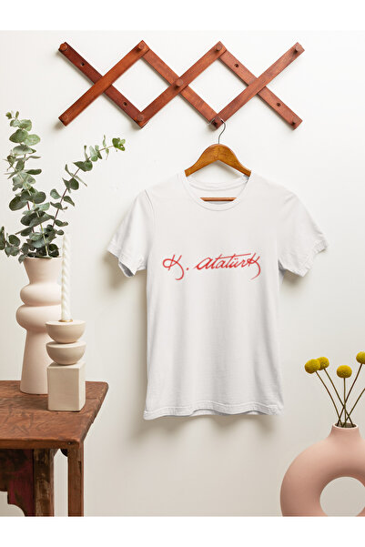 MG تي شيرت أتاتورك مطبوع للجنسين برقبة دائرية من القطن مقاس كبير وأكمام قصيرة