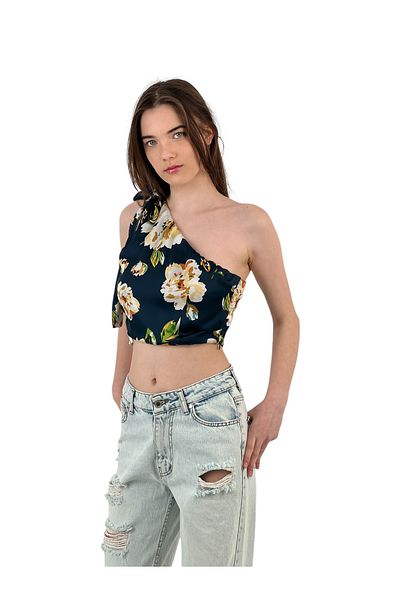 Miss Poem Women's Strappy Off-Shoulder Black Super Crop Blouse