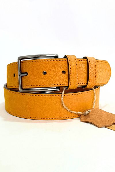 Parscraft Nubuck Leather Men's Belt 4 cm Yellow Denim Fabric Sports Belt