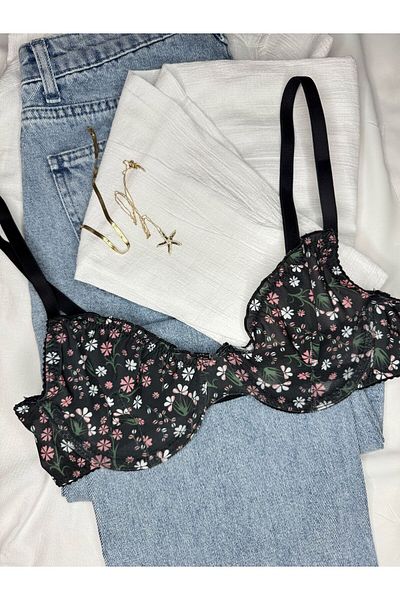 ROZENİN LINGERIE Μαύρο σουτιέν με φλοράλ σχέδιο