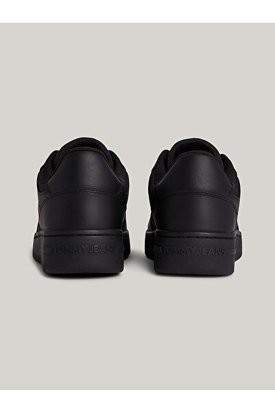Tommy Hilfiger Erkek Marka Logolu Deri Üst Kauçuk Dış Tabanlı Gündelik Kullanıma Uygun Siyah Sneaker