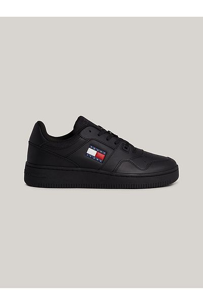 Tommy Hilfiger Pánské logo značky Kožená horní gumová podešev Černé tenisky Vhodné pro příležitostné použití Em0em01395-Bds